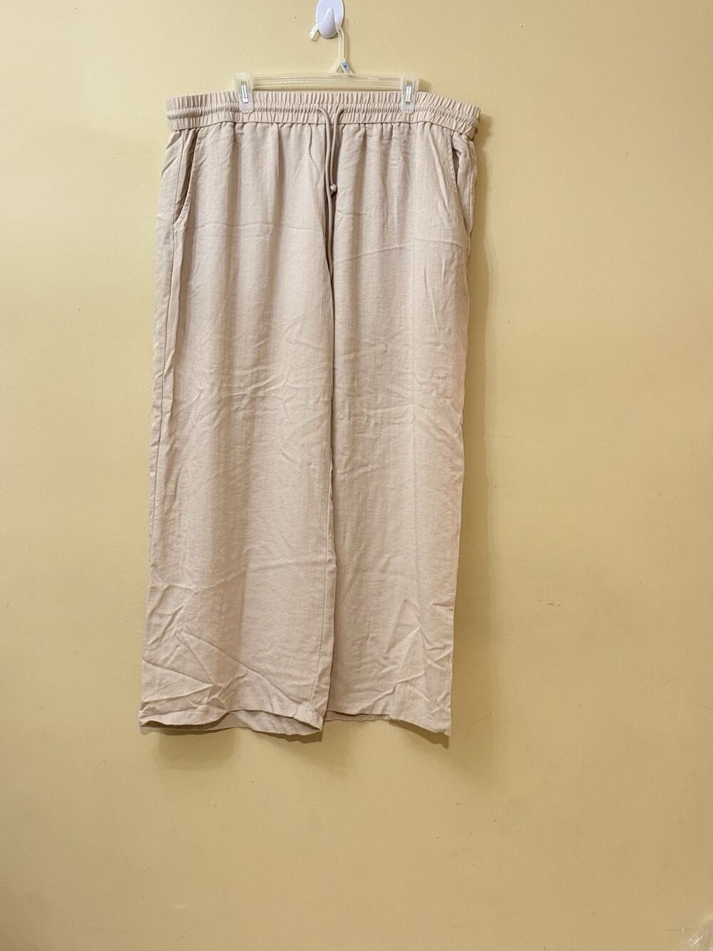 Coastal Grandmother Linen Resort Halara Oatmeal Wide Leg Drawstring Pants 2XL